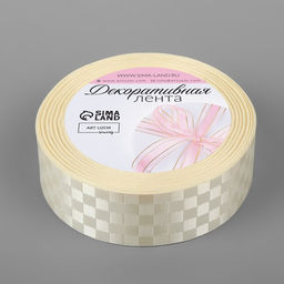 Цена за 2 шт. Лента декоративная Квадраты, 25 мм 9,1 0,5 м, цвет молочный - Арт узор фото 2