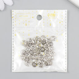 Цена за 2 шт. Декор шляпка для бусин "Цветок-полукруг" серебро 0,8х0,8 см набор 50 шт