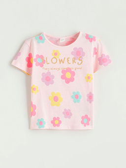 ?i?ek Bask?l? K?z ?ocuk Penye Ti??rt