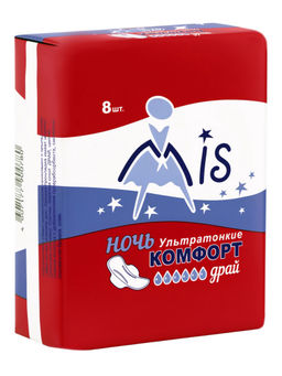 "MIS" Ультратонкие прокладки гиг. Комфорт Драй ночь 8 шт., 6 кап., 285 мм. 521