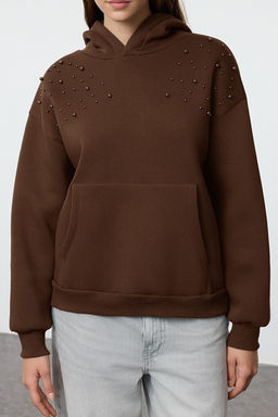 Kahverengi Relaxed/Rahat Kal?p Kal?n Ici Polarl? Orme Sweatshirt TWOAW25SW00137