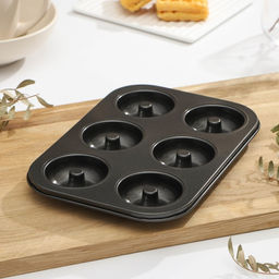 Форма для выпечки Доляна «Пончики», 26.5×17 см, 6 ячеек, антипригарное покрытие, чёрная