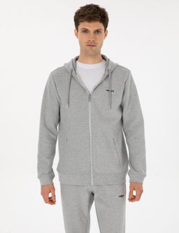 Gri Melanj Regular Fit Pamuk Kar___ml_ Tam Fermuarl_ Sweatshirt