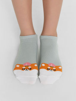 Цена за 5 пар! Носки детские светло-оливковые с рисунком в виде лисички