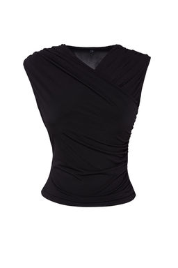 Trendyolmilla Siyah Fitted/Vucuda Oturan Buzgu Detayl? Kolsuz Esnek Orme Bluz TWOSS24BZ00518