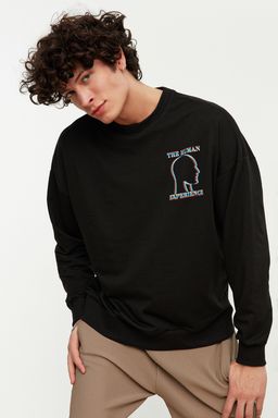 Siyah Oversize/Genis Kesim Bask?l? Sweatshirt TMNAW22SW0417