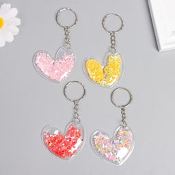 Цена за 12 шт. Брелок для ключей на кольце Сердечко, пластик с глиттером, 5.2?4.8 см, МИКС
