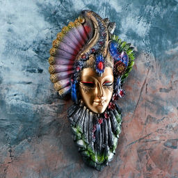 Венецианская маска «Рубин», панно, настенный декор, золото, 32 см, МИКС