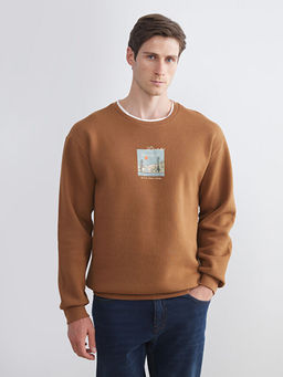 Bisiklet Yaka Bask?l? Erkek Sweatshirt