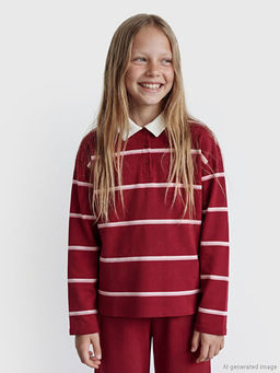 Polo Yaka ?izgili K?z ?ocuk Sweatshirt ve E?ofman Alt?