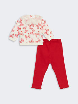 Bebe Yaka Bask?l? K?z Bebek Sweatshirt ve Tayt 2li Tak?m