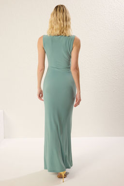 TRENDYOLMILLA Kahverengi V Yaka Aksesuar Detayl? Maxi S?k Abiye Elbise TPRSS25AE00073  фото 5