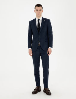 Lacivert Ex. Slim Fit _izgili Y_n Tak_m Elbise