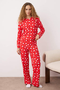 K?rm?z? %100 Pamuklu Kalpli Tshirt-Pantolon Orme Pijama Tak?m? THMAW24PT00124 - Trendyolmilla фото 2