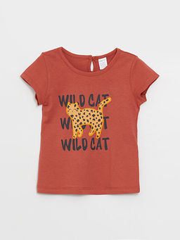 Bisiklet Yaka Bask?l? K?sa Kollu K?z Bebek Ti??rt