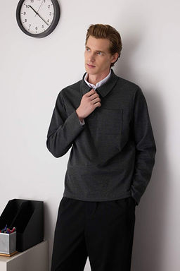 Antrasit Melanj Regular/Normal Kesim Polo Yaka Fermuarl_ Kal_n Sweatshirt TMNAW26SW00007