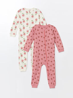 Bisiklet Yaka Bask?l? K?z Bebek Tulum 2li