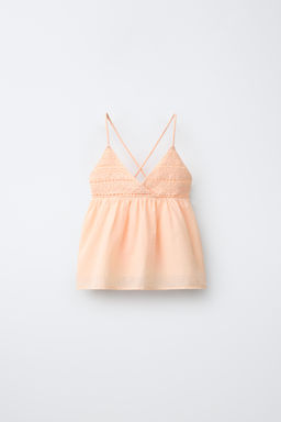 TOP FLUIDO COMBINADO CROCHET / Naranja claro