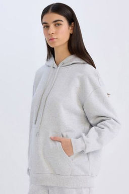 Relax Fit Kapusonlu Kanguru Cepli Kal?n Basic Duz Sweatshirt