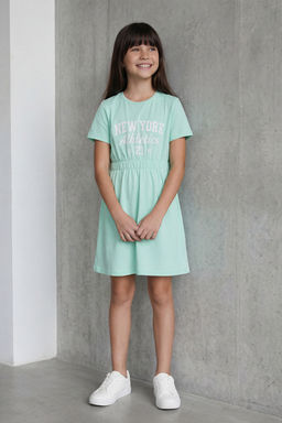 Lacivert K?z Cocuk %100 Pamuk Slogan Bask?l? K?sa Kol Beli Lastikli Mini Orme Elbise TKDSS25EL00084 - Trendyolmilla фото 9