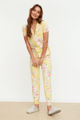 Trendyolmilla Sar? %100 Pamuklu Cicek Desenli Gomlek-Pantolon Orme Pijama Tak?m? THMSS20PT0063 фото 7