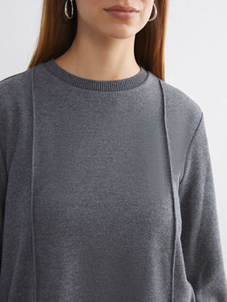 B?y?k Beden Bisiklet Yaka Kad?n Sweatshirt Tunik