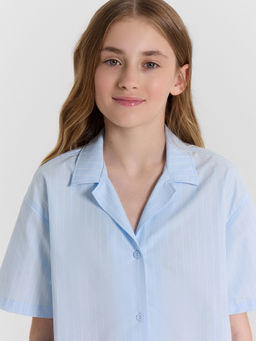 Рубашка для девочек голубая в полоску - Mark formelle фото 4