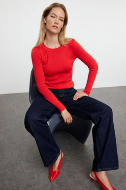 K?rm?z? Basic Bisiklet Yaka Triko Kazak TWOAW23KZ01249