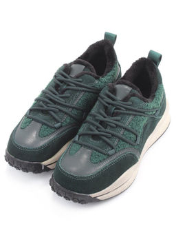 04-XKL23-140R GREEN Кроссовки утепленные женские (натуральная кожа, натуральная замша, байка)