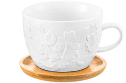 Чашка для капучино и кофе латте 500 мл 15*12,8*8,5 см Цветущая сакура+ дерев. подставка - Elan gallery фото 17