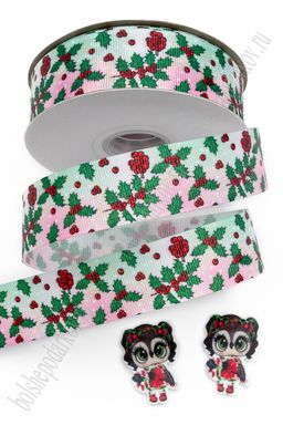 Лента репсовая 2,5 см*25 ярд с рисунком "Ягодки" SF-6131