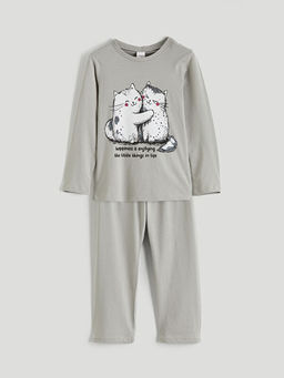 Пижамный комплект Bisiklet Yaka Kız Çocuk Baskılı Pijama Takım