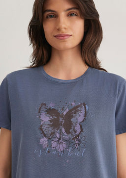 Kelebek Bask?l? Mavi Istanbul Tisort  фото 5