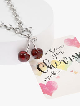 Цена за 2 шт. Кулон-цепь крупная "Вишня", цвет красный в серебре 40+удл