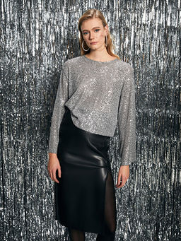 D?z Y?rtma? Detayl? Deri G?r?n?ml? Kad?n Etek