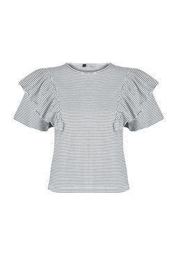 TRENDYOLMILLA Siyah Kollar? F?rf?rl? Regular/Normal Kal?p Cizgili Bisiklet Yaka Orme T-Shirt TWOSS24TS00061 фото 7