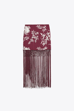 EMBROIDERED FRINGED WRAP SKIRT - Zara фото 7