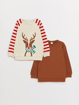 Bisiklet Yaka Y?lba?? Temal? Uzun Kollu Erkek Bebek Sweatshirt 2li