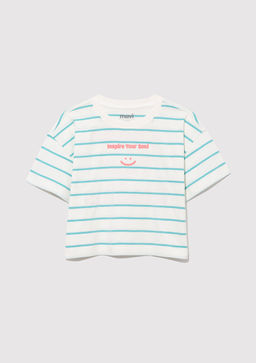 Bask?l? Yesil Cizgili Tisort