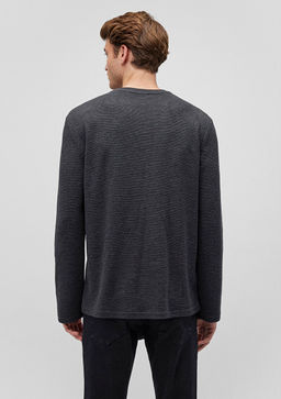 Uzun Kollu Gri Tisort - Mavi фото 4