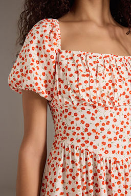 K?rm?z? Cicekli Etegi Belden Ac?lan Gipeli Mini Dokuma Elbise TWOSS25EL00620 - Trendyolmilla фото 3