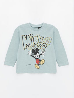 Bisiklet Yaka Uzun Kollu Mickey Mouse Bask?l? Erkek Bebek Ti??rt