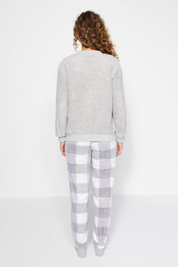 Trendyolmilla Gri Wellsoft Lama Desenli K?sl?k Orme Pijama Tak?m? THMAW24PT00029