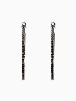 Серьги кольца со стразами QF Сумерки, d=5 см, чёрные в серебре