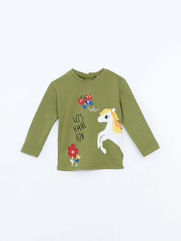 Beli Lastikli Bask?l? K?z Bebek Sweatshirt