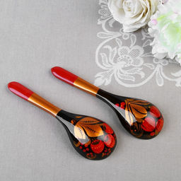 Цена за 10 шт. Ложка деревянная хохлома «Ягодка», салатная, 6×21 см