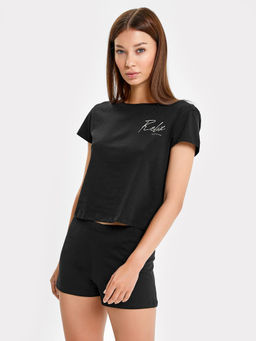 Комплект женский (джемпер, шорты) в черном цвете с принтом - Mark formelle фото 2