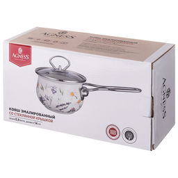 КОВШ ЭМАЛИРОВАННЫЙ СЕРИЯ FLOWER STORY 0,9Л, ДИА 14 СМ - Agness фото 2