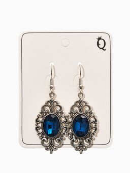 Цена за 2 шт. Серьги со стразми «Ажурный овал», синие в чернёном серебре