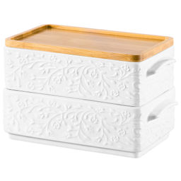 Набор 2 блюд д/холодца 800 мл 20,5*12*12 см "Веточки-цветочки" + бамбуковая крышка